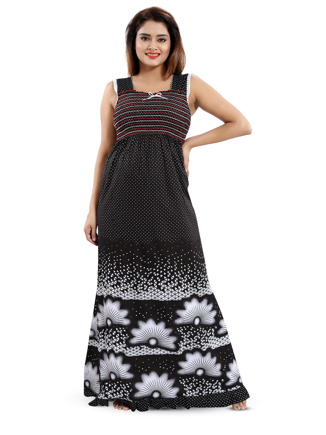 

Inner Beats Floral Printed Maxi Nightdress, Black