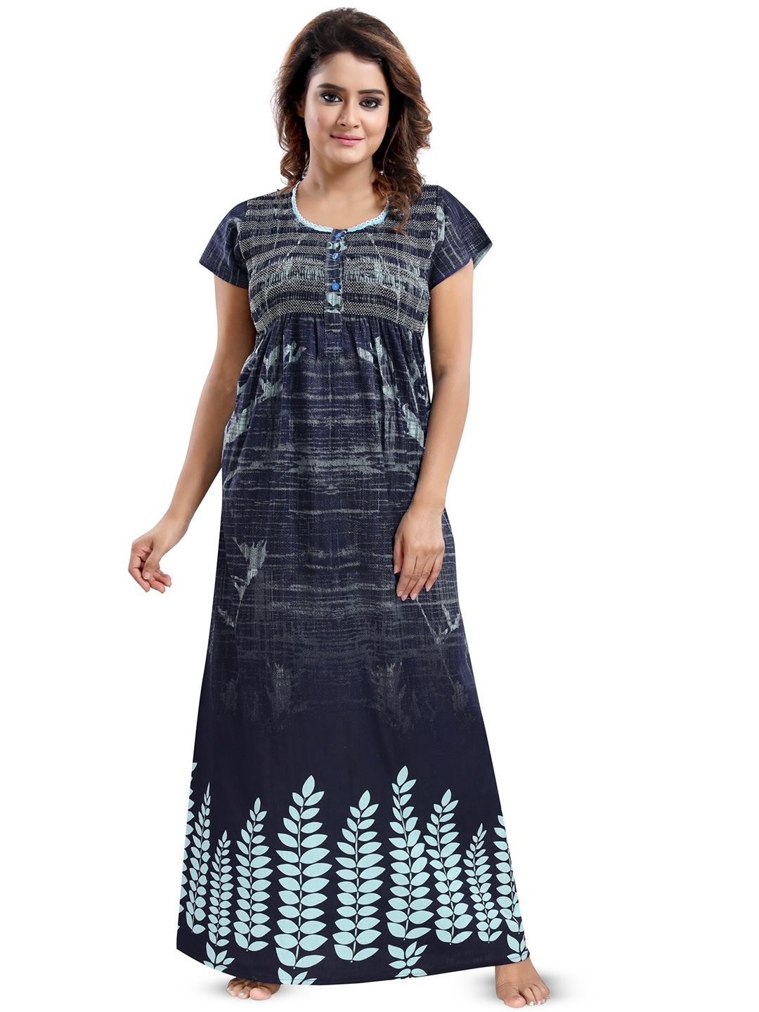

Inner Beats Floral Printed Maxi Nightdress, Navy blue