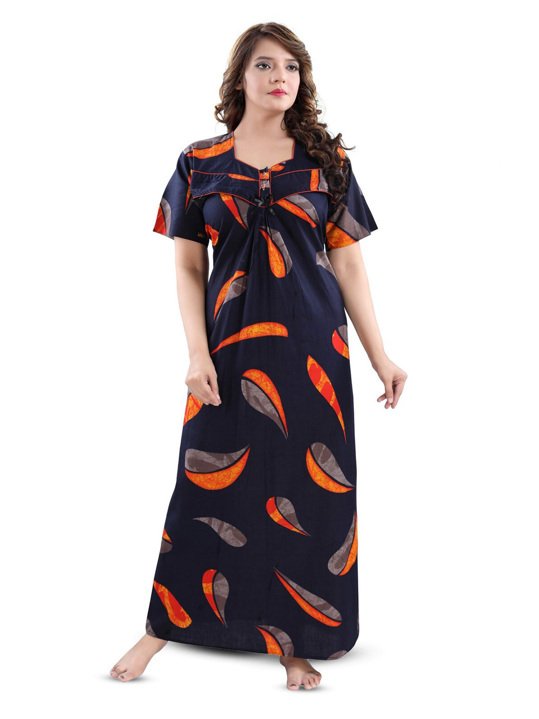 

Inner Beats Navy Blue Printed Maxi Nightdress