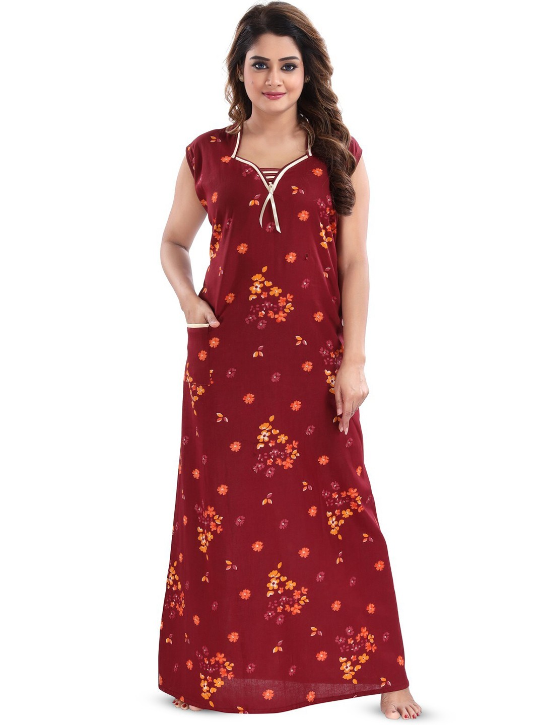 

Inner Beats Floral Printed Maxi Nightdress, Red