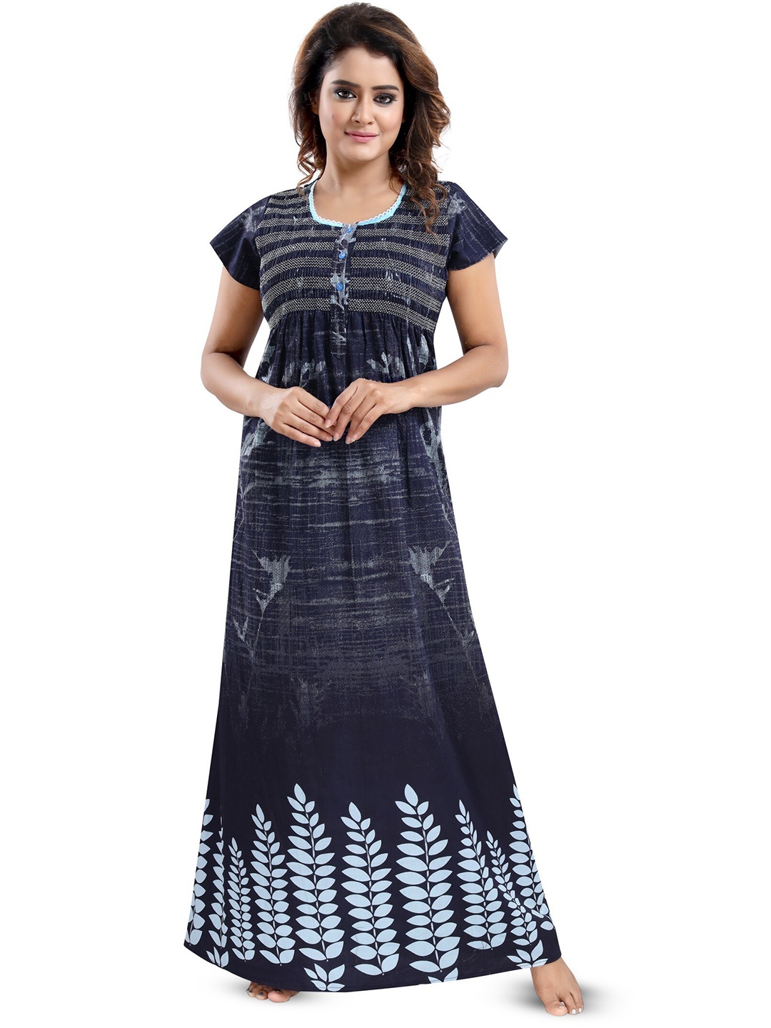 

Inner Beats Floral Printed Maxi Nightdress, Navy blue