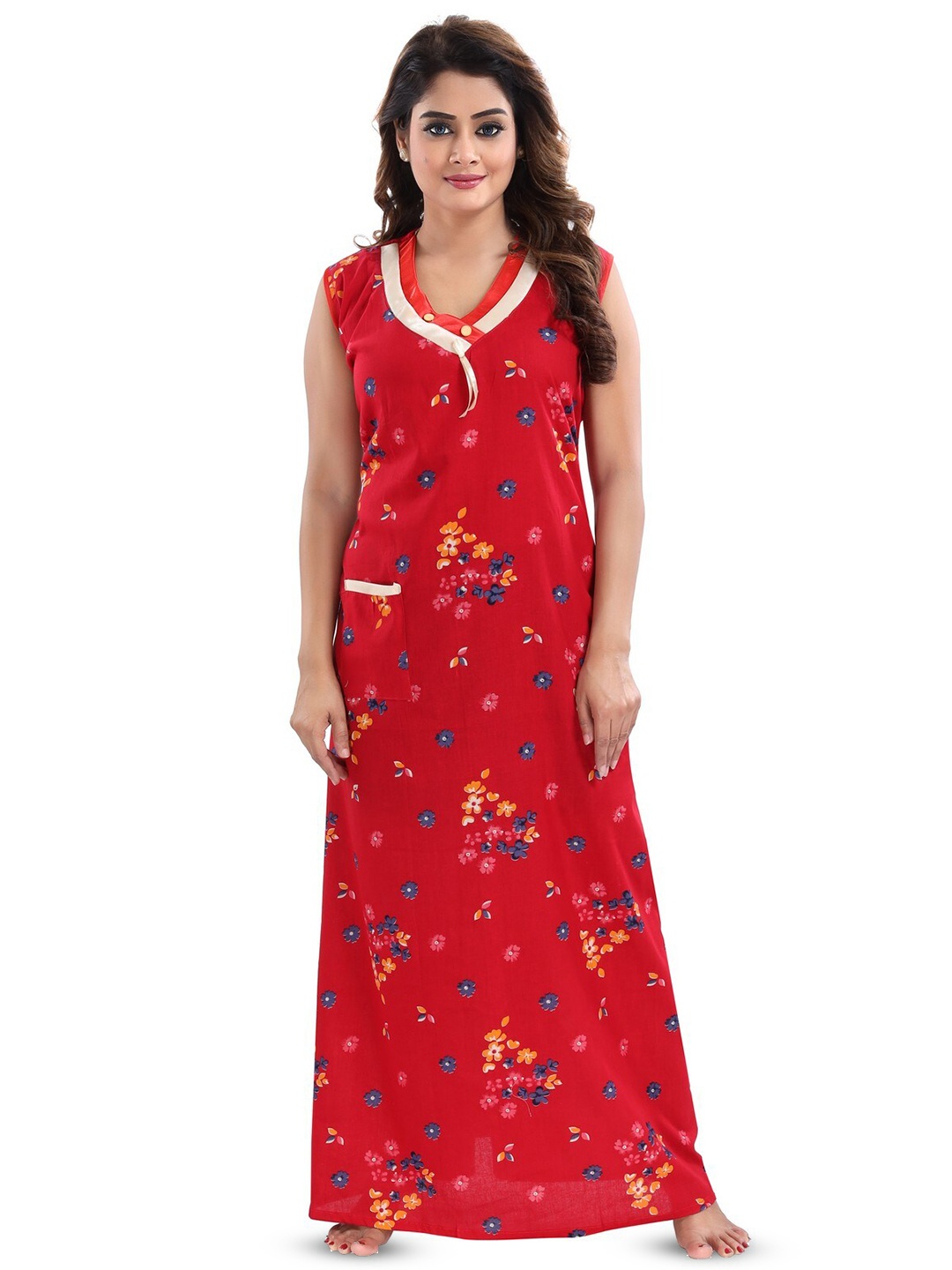 

Inner Beats Floral Printed Maxi Nightdress, Red