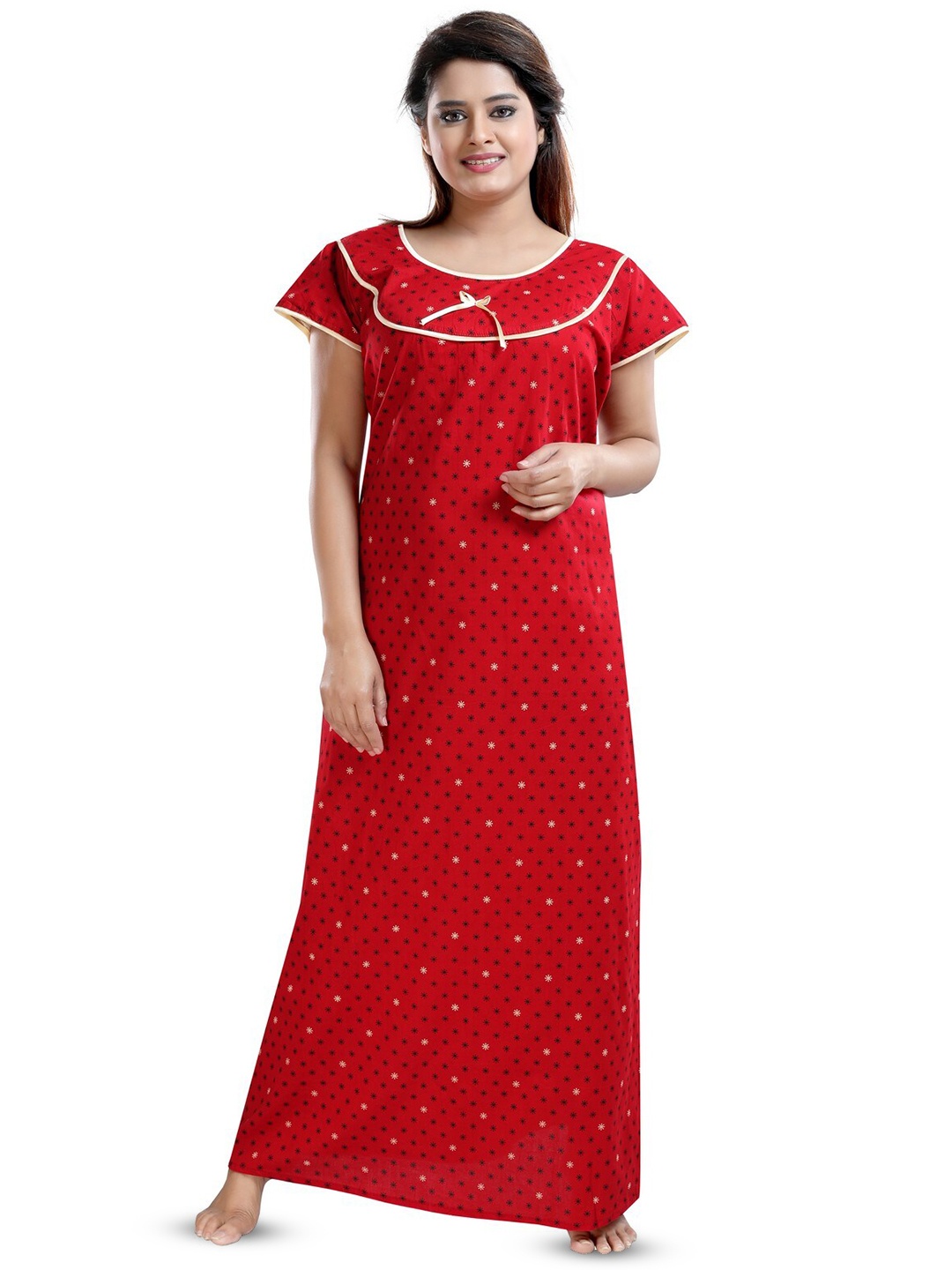

Inner Beats Polka Dots Printed Maxi Nightdress, Red