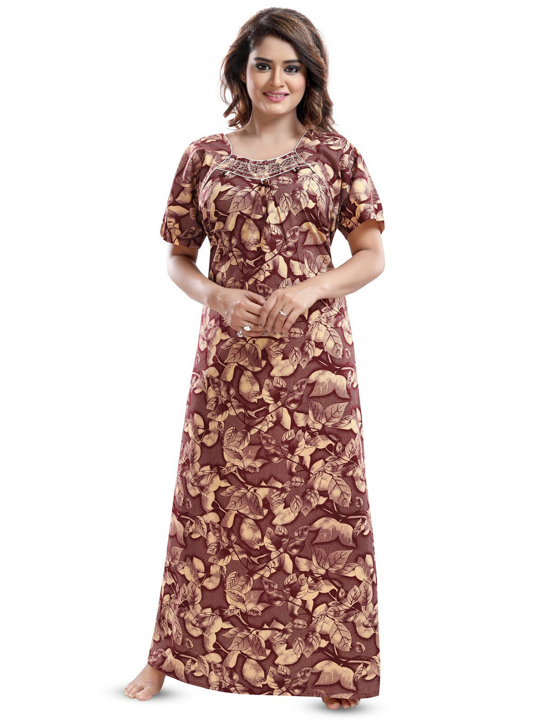 

Inner Beats Floral Printed Maxi Nightdress, Brown