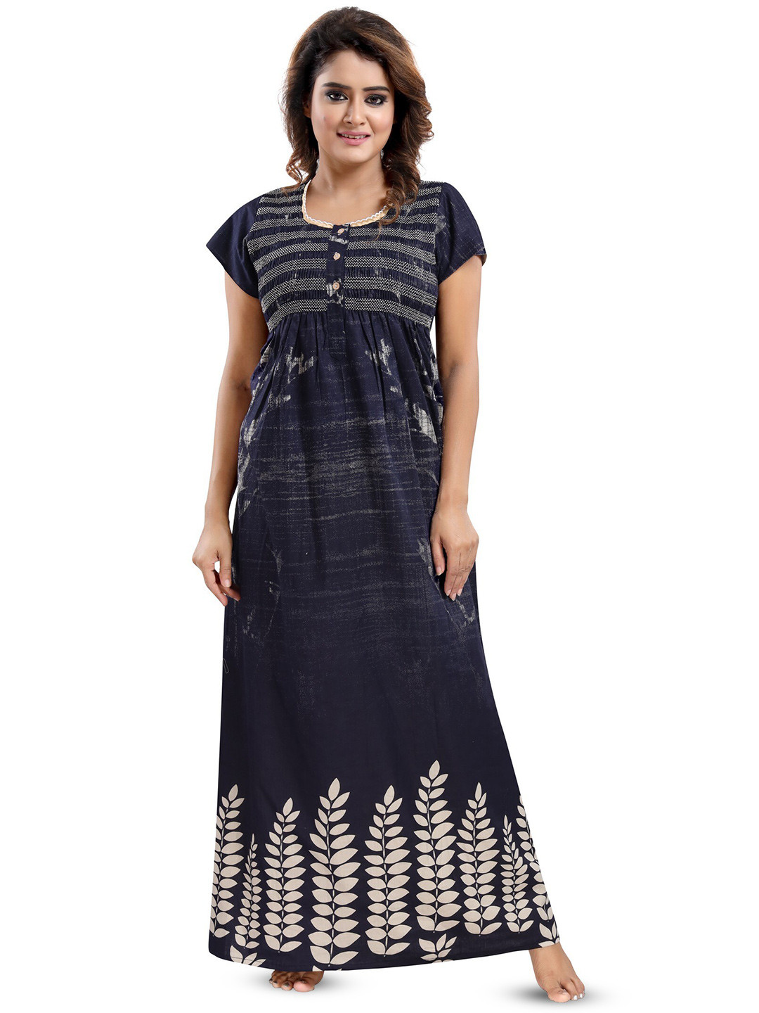 

Inner Beats Floral Printed Maxi Nightdress, Navy blue
