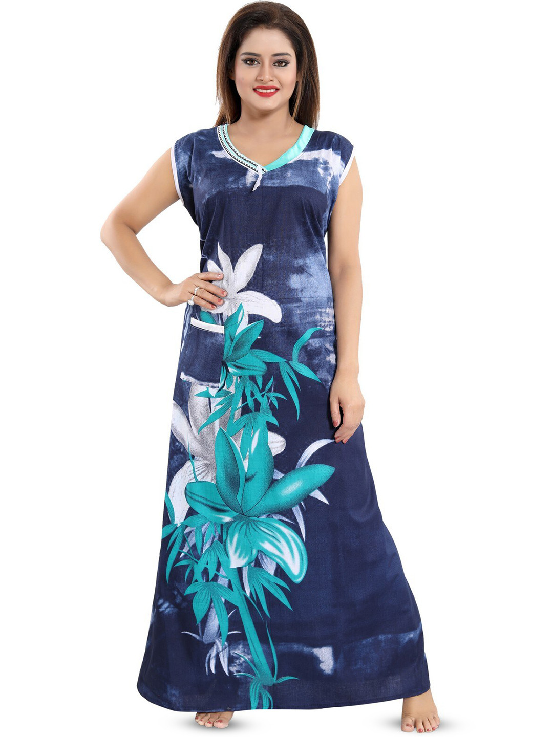 

Inner Beats Blue Printed Maxi Nightdress