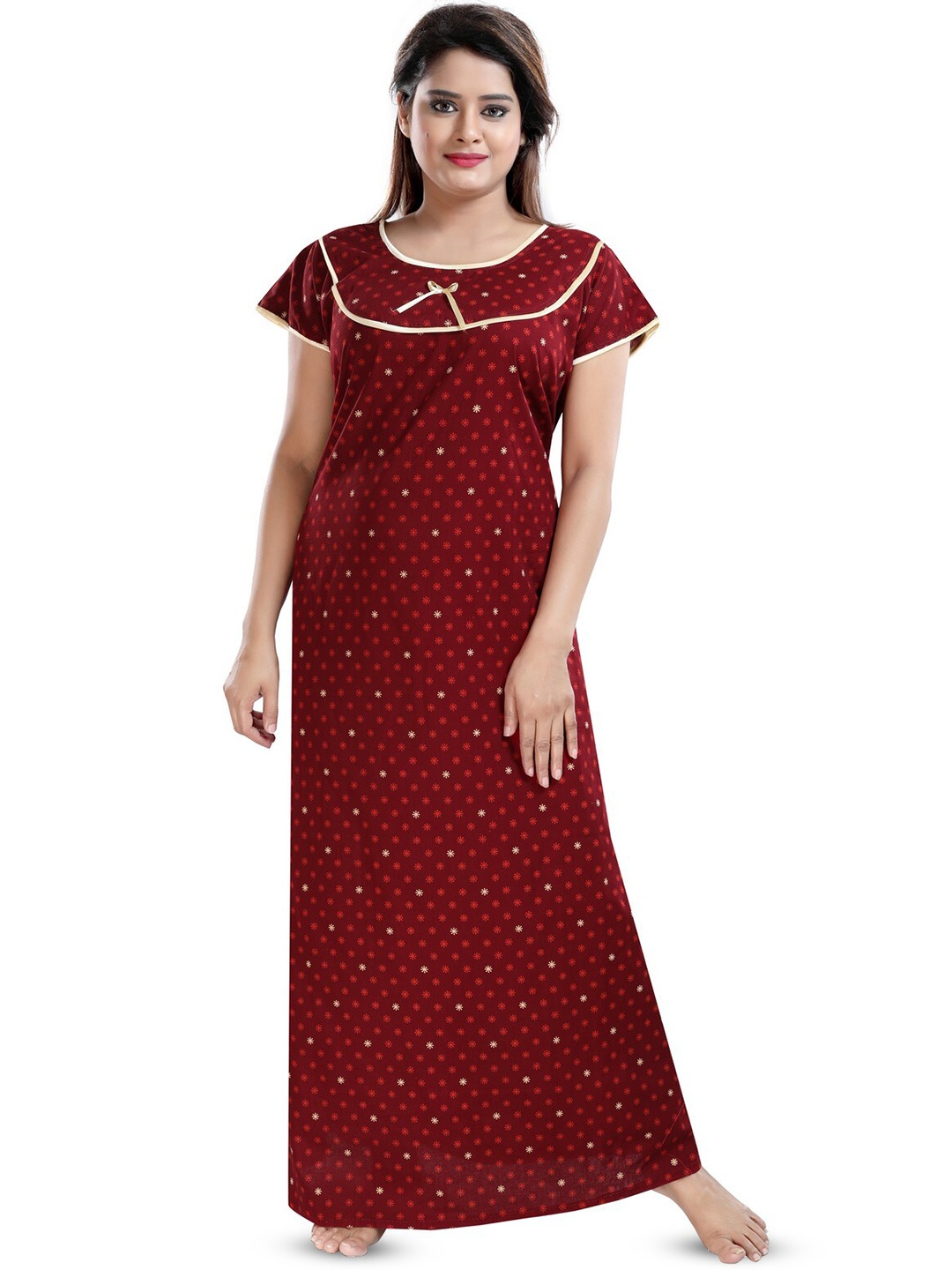 

Inner Beats Red Printed Maxi Nightdress