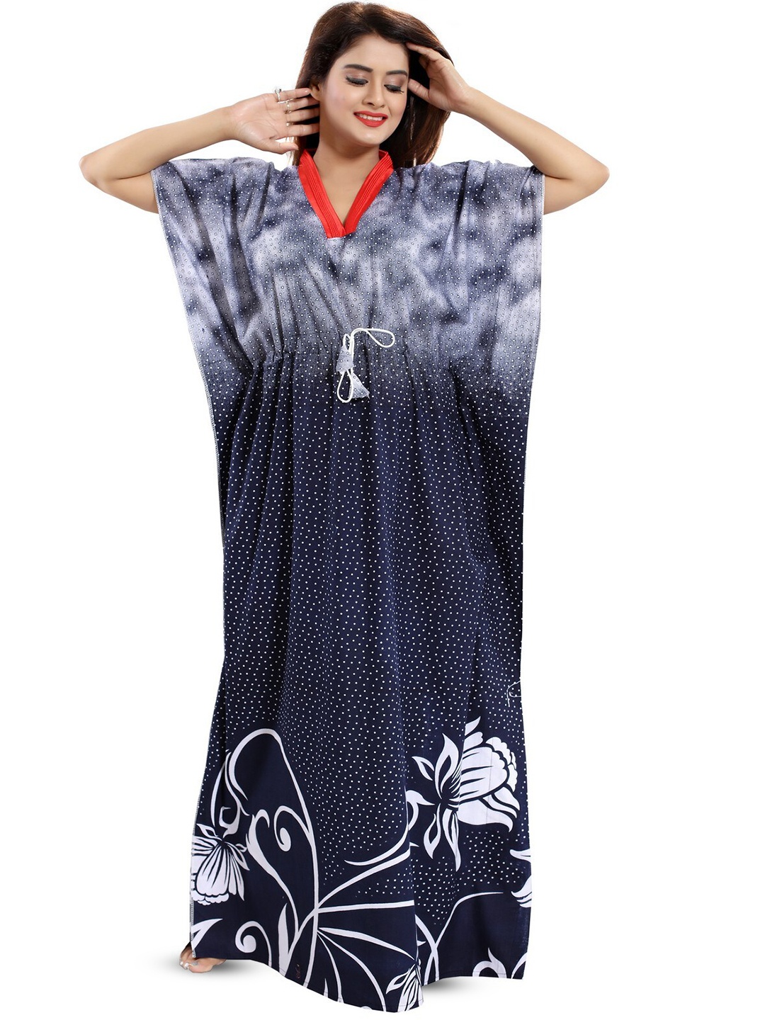 

Inner Beats Abstract Printed Maxi Kaftan Nightdress, Navy blue