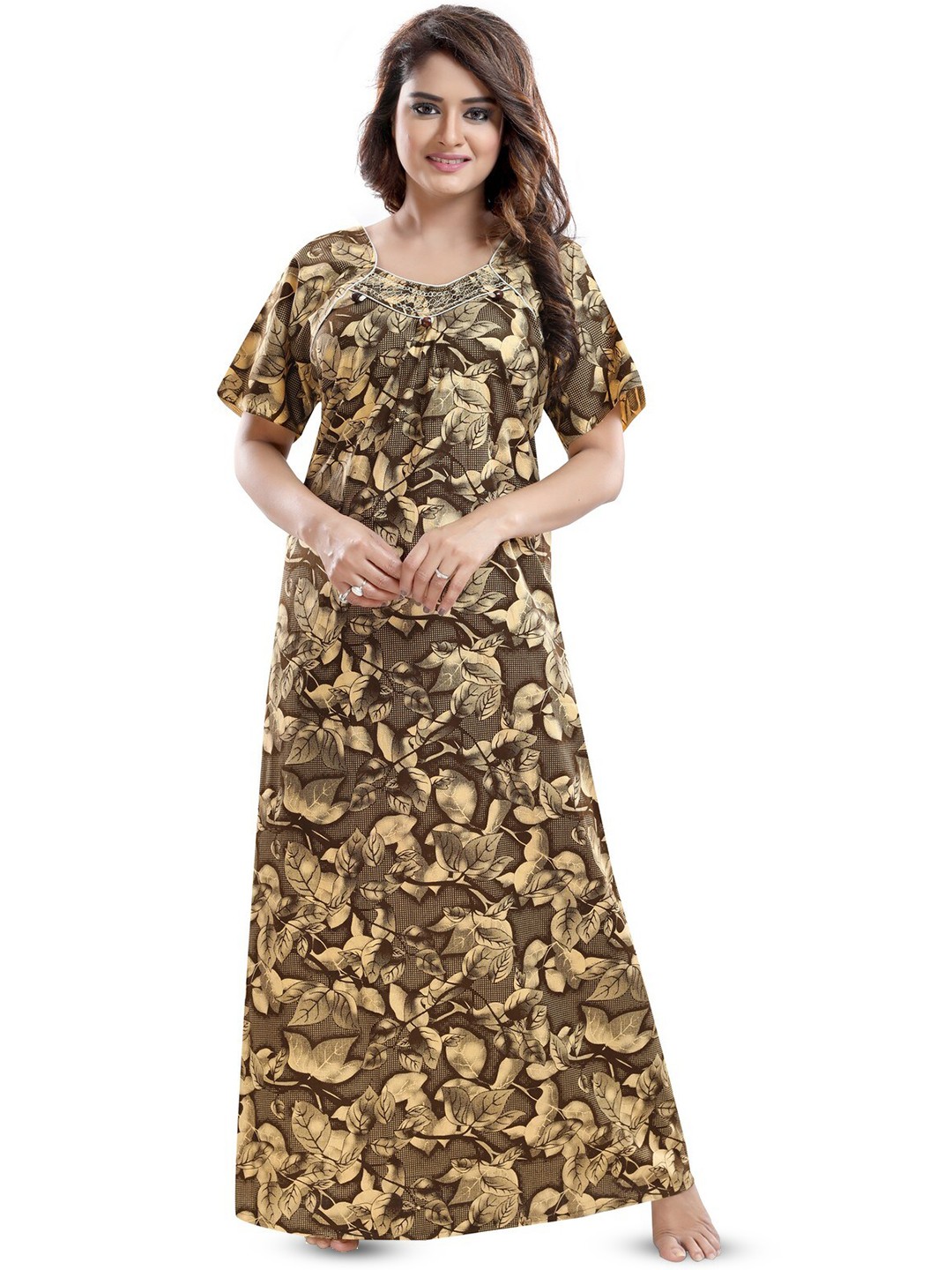 

Inner Beats Floral Printed Maxi Nightdress, Brown