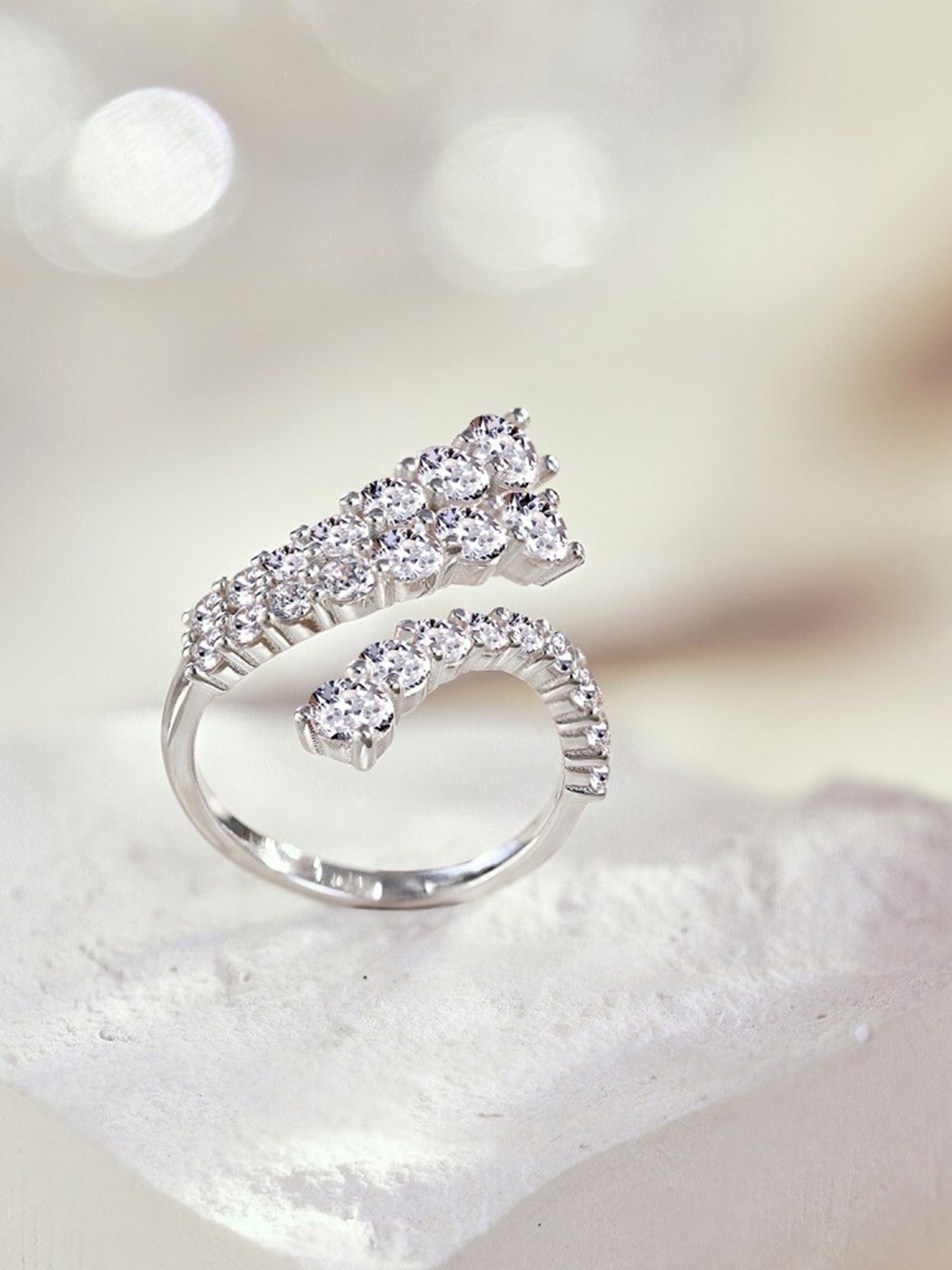 

MISS JO 92.5 Sterling Silver Stone Studded Adjustable Finger Ring