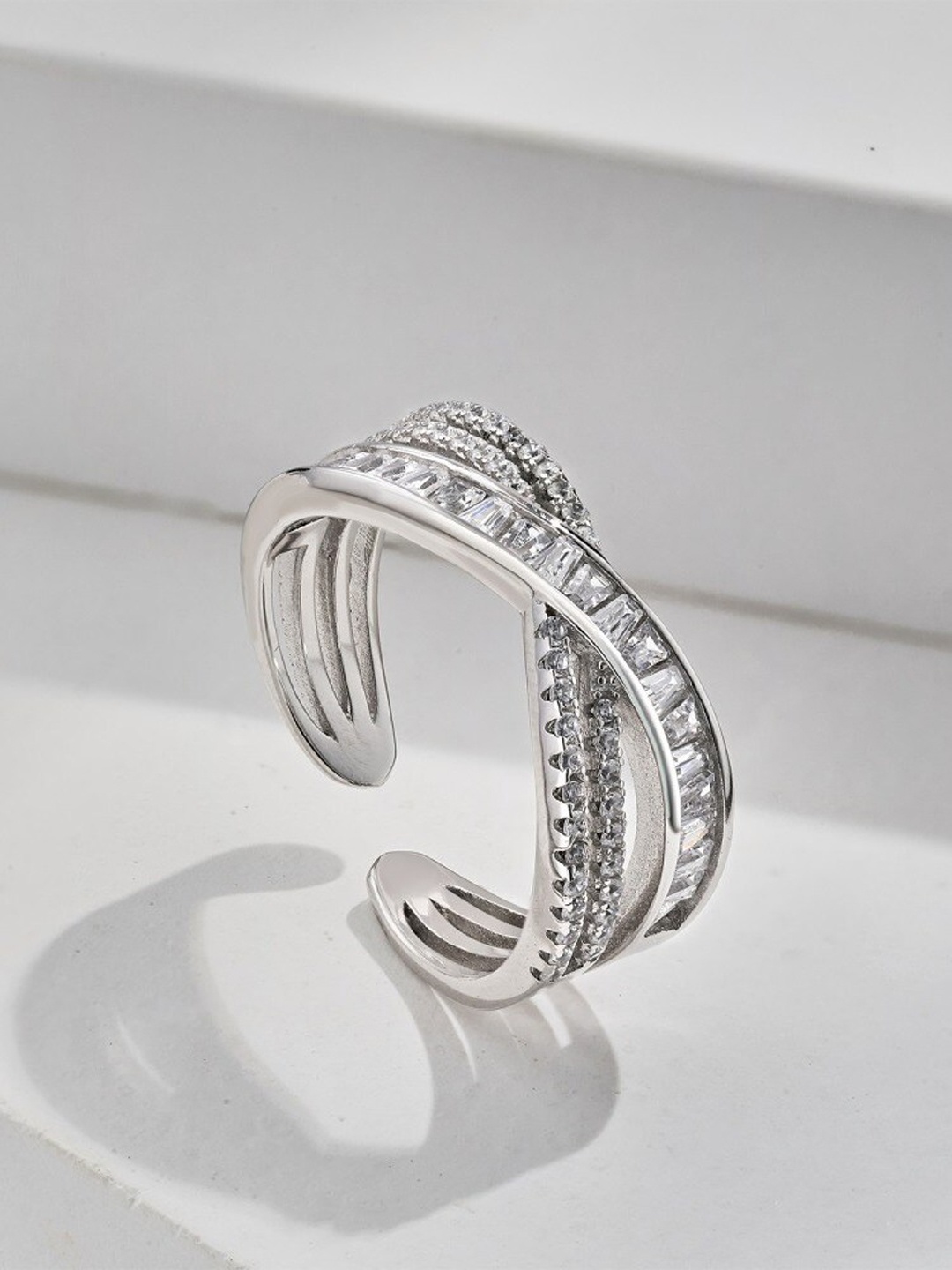 

MISS JO 92.5 Sterling Silver Stone Studded Adjustable Finger Ring