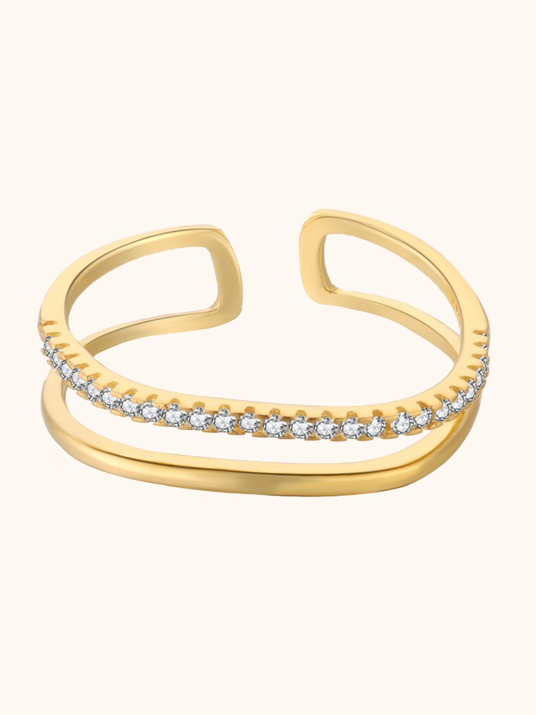 

MISS JO 92.5 Sterling Silver Silver Stone Studded Finger Ring, Gold
