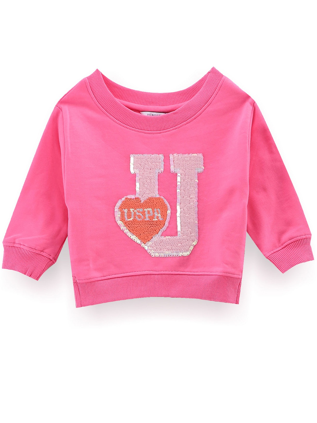 

U.S. Polo Assn. Kids Girls Typography Printed Cotton Sweatshirt, Pink