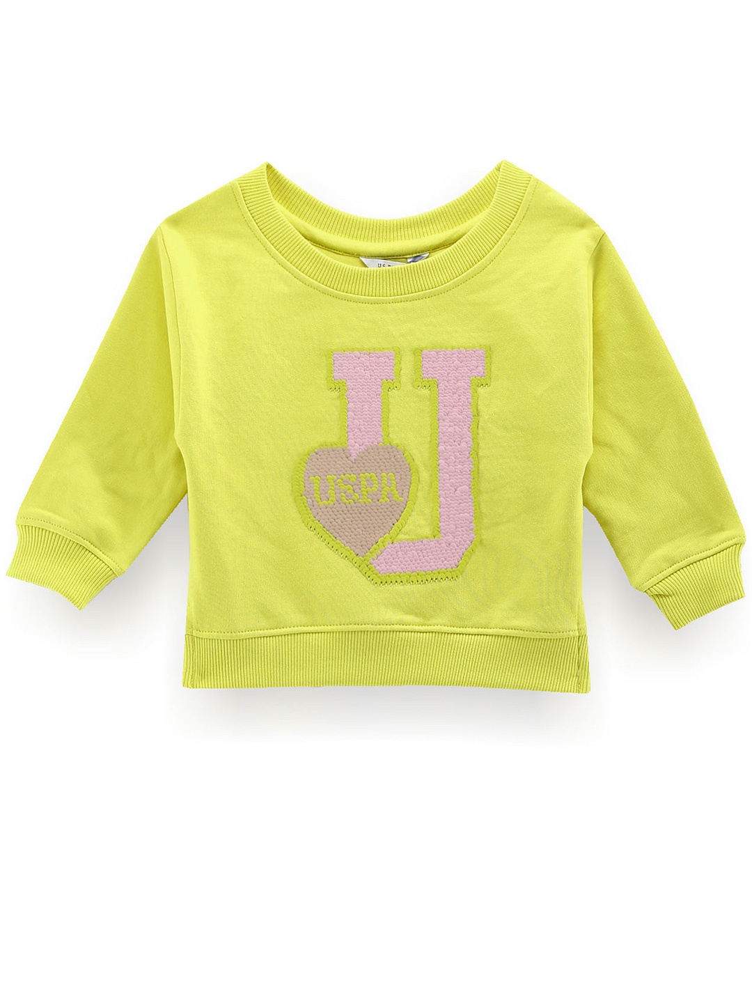 

U.S. Polo Assn. Kids Girls Sequined Pure Cotton Pullover, Green