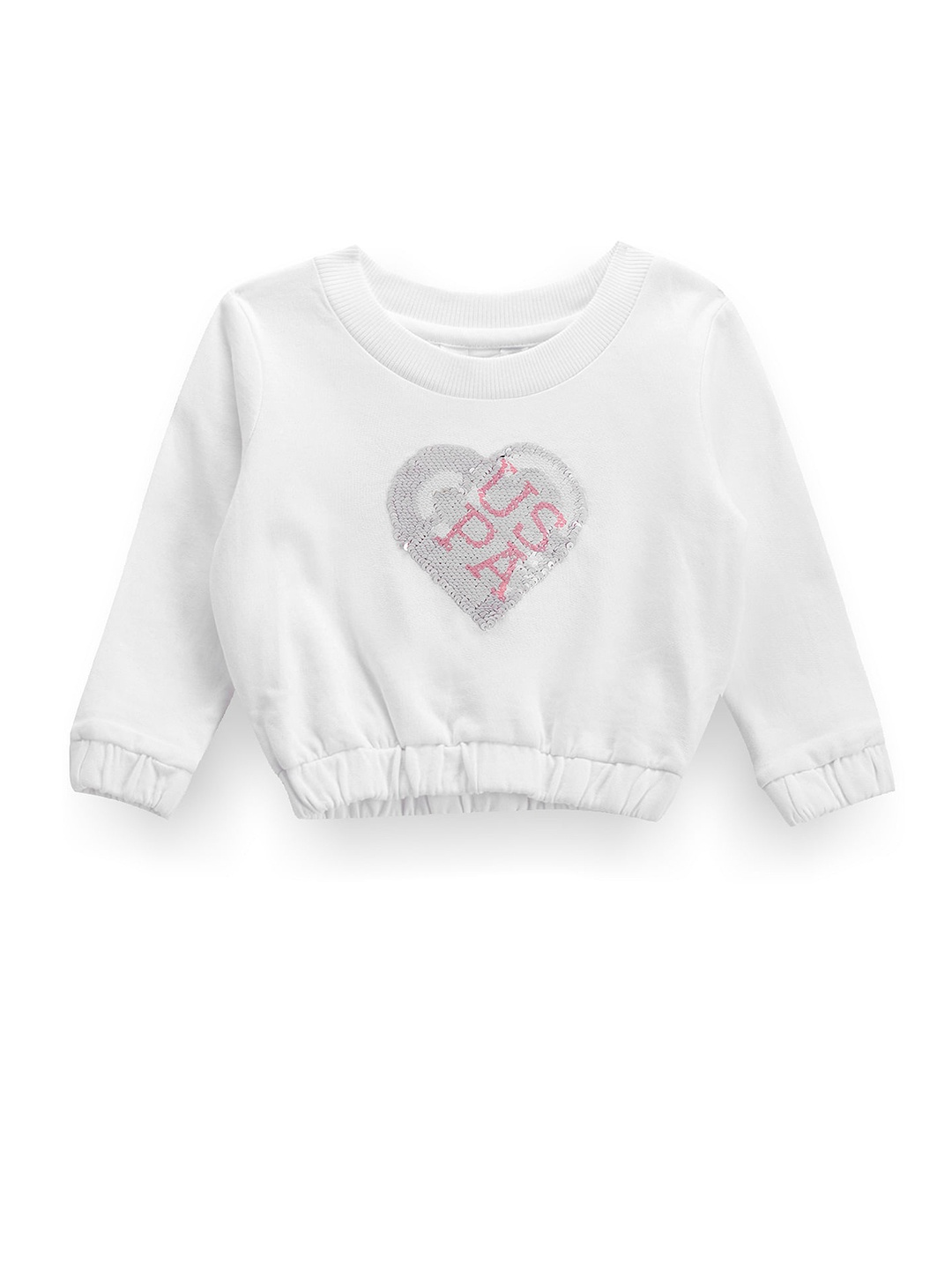 

U.S. Polo Assn. Kids Girls Sequined Pure Cotton Pullover, White