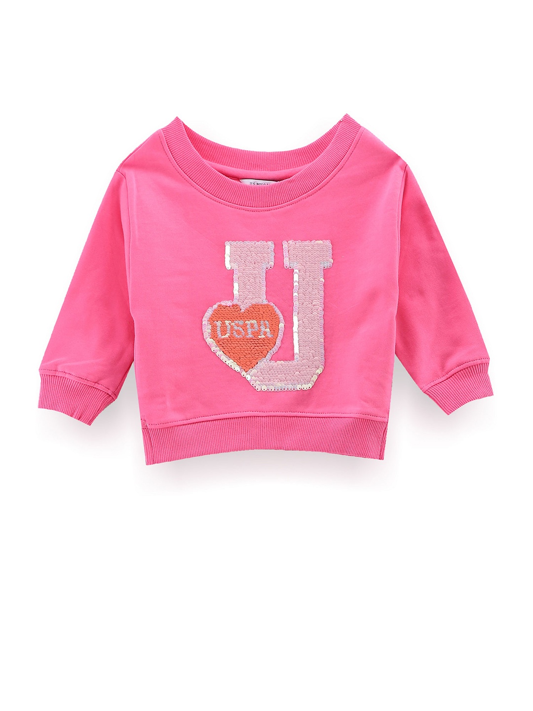 

U.S. Polo Assn. Kids Girls Sequined Pure Cotton Pullover, Pink