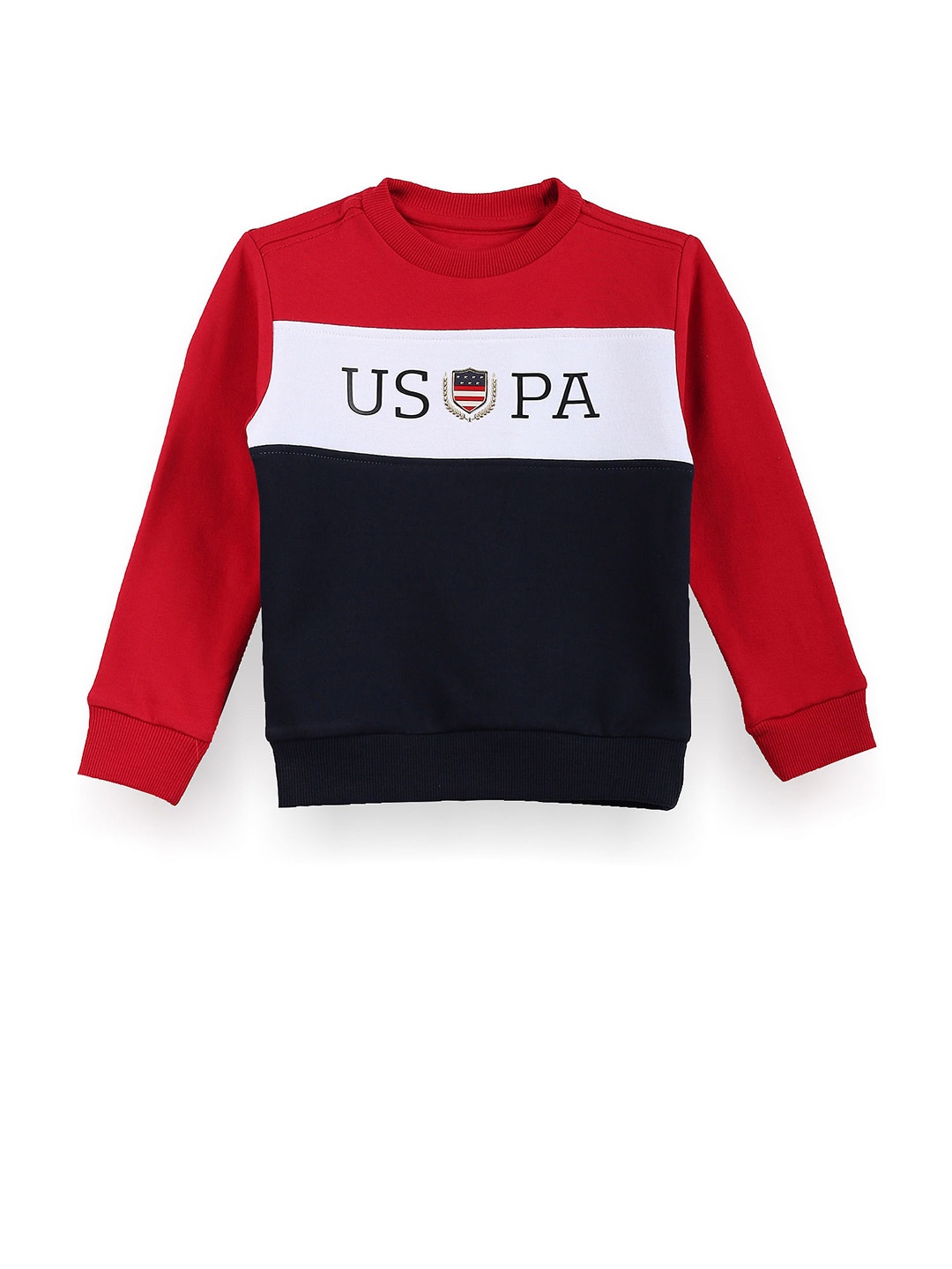 

U.S. Polo Assn. Kids Boys Colourblocked Pure Cotton Pullover, Red