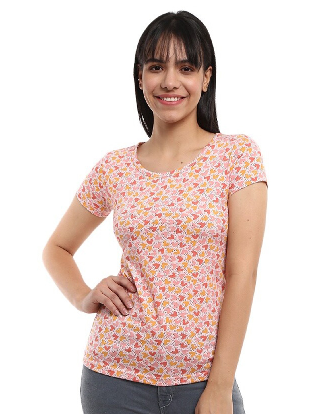 

V-Mart Printed Round Neck T-shirt, Pink