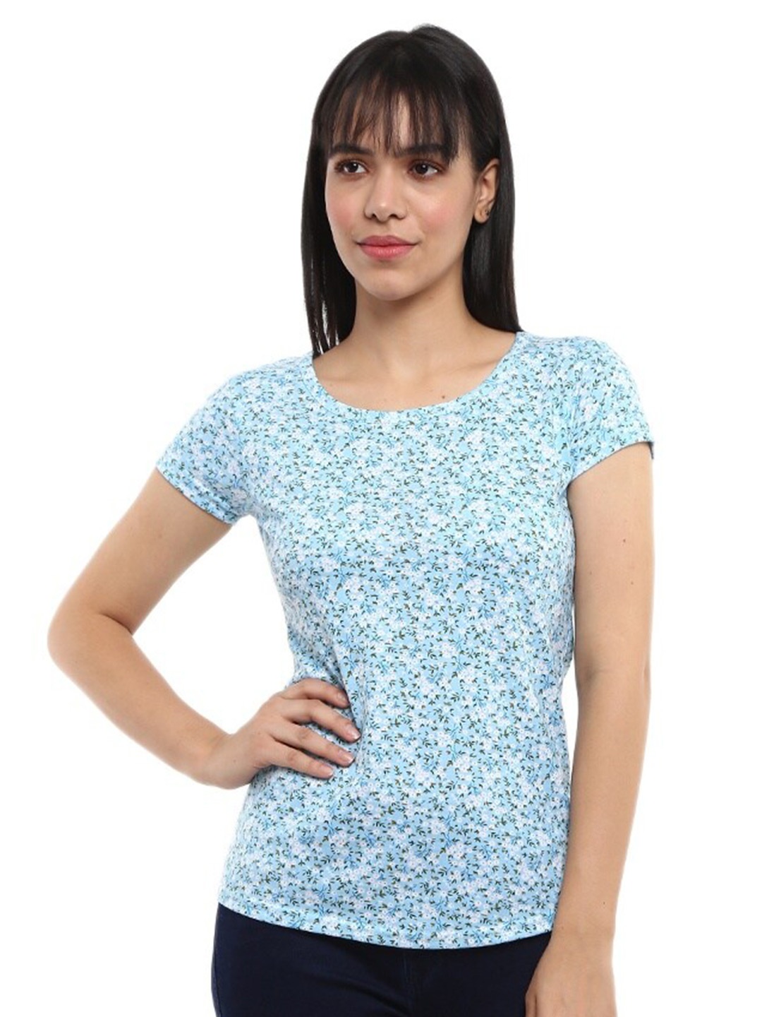 

V-Mart Floral Printed Round Neck T-shirt, Blue