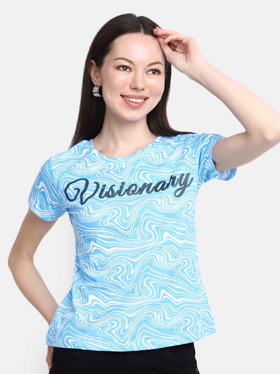 

V-Mart Abstract Printed Round Neck Cotton T-Shirt, Blue