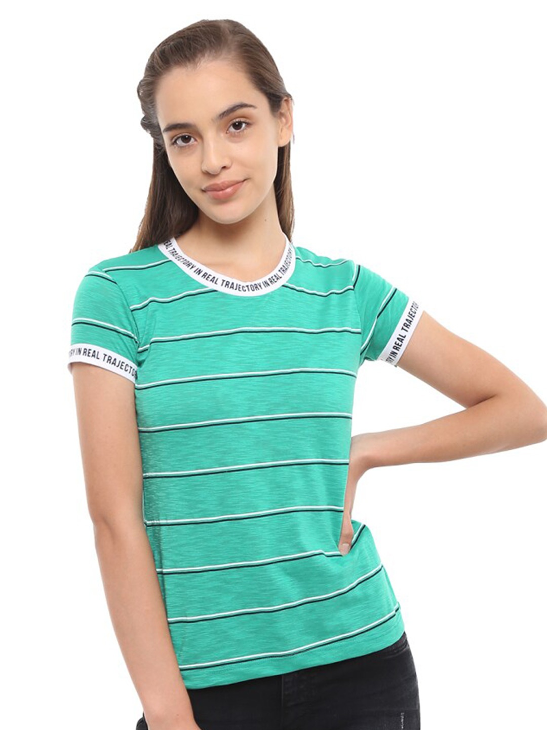 

V-Mart Striped Regular Fit Cotton Casual T-shirt, Green