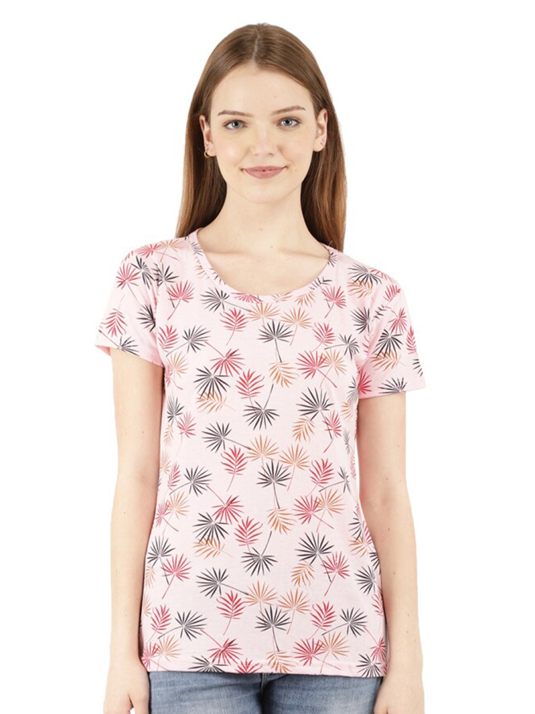 

V-Mart Floral Printed Casual Cotton T-shirt, Pink