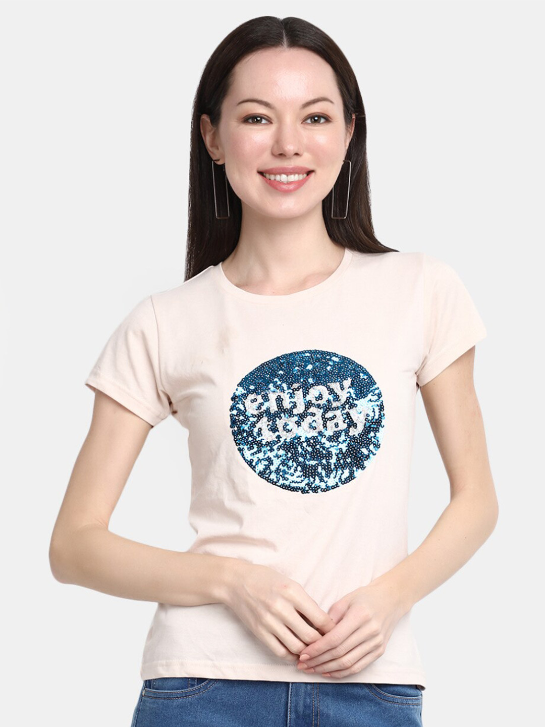 

V-Mart Typography Printed Regular Cotton Fit T-Shirt, Pink
