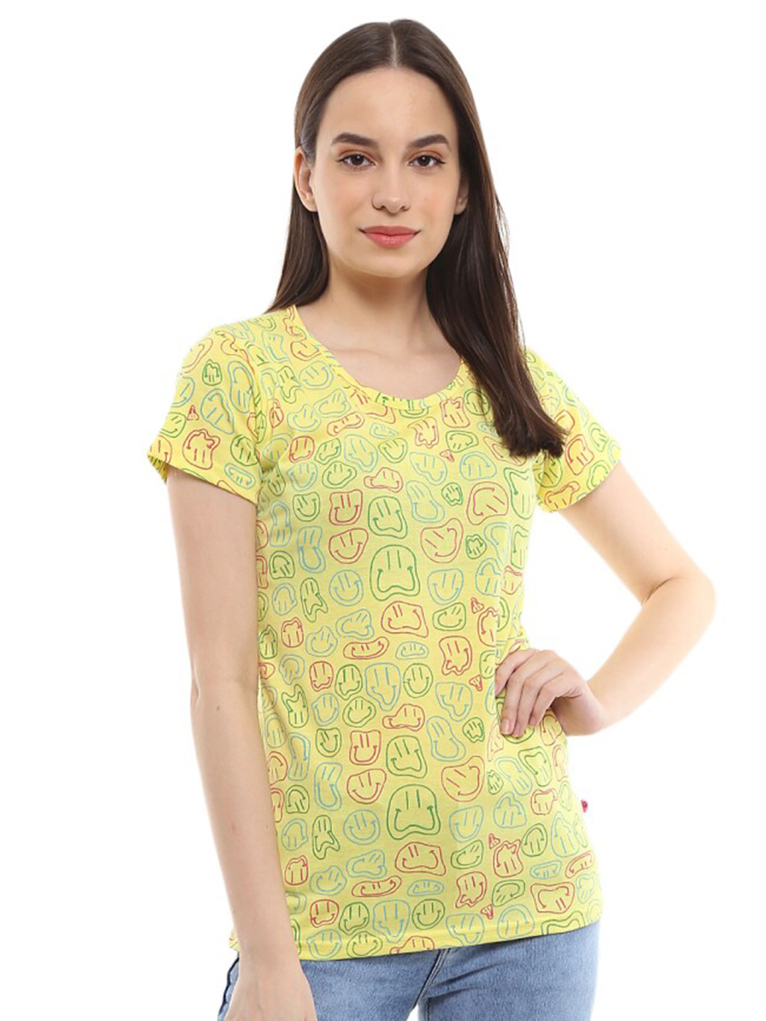 

V-Mart Conversational Printed Round Neck Cotton T-Shirt, Yellow