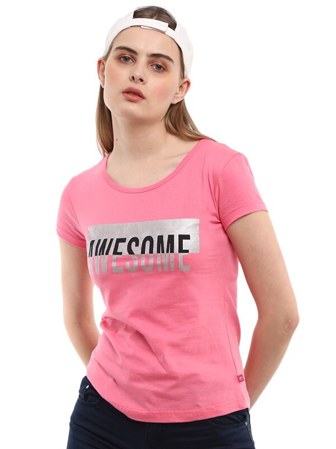 

V-Mart Typography Printed Cotton T-Shirt, Pink