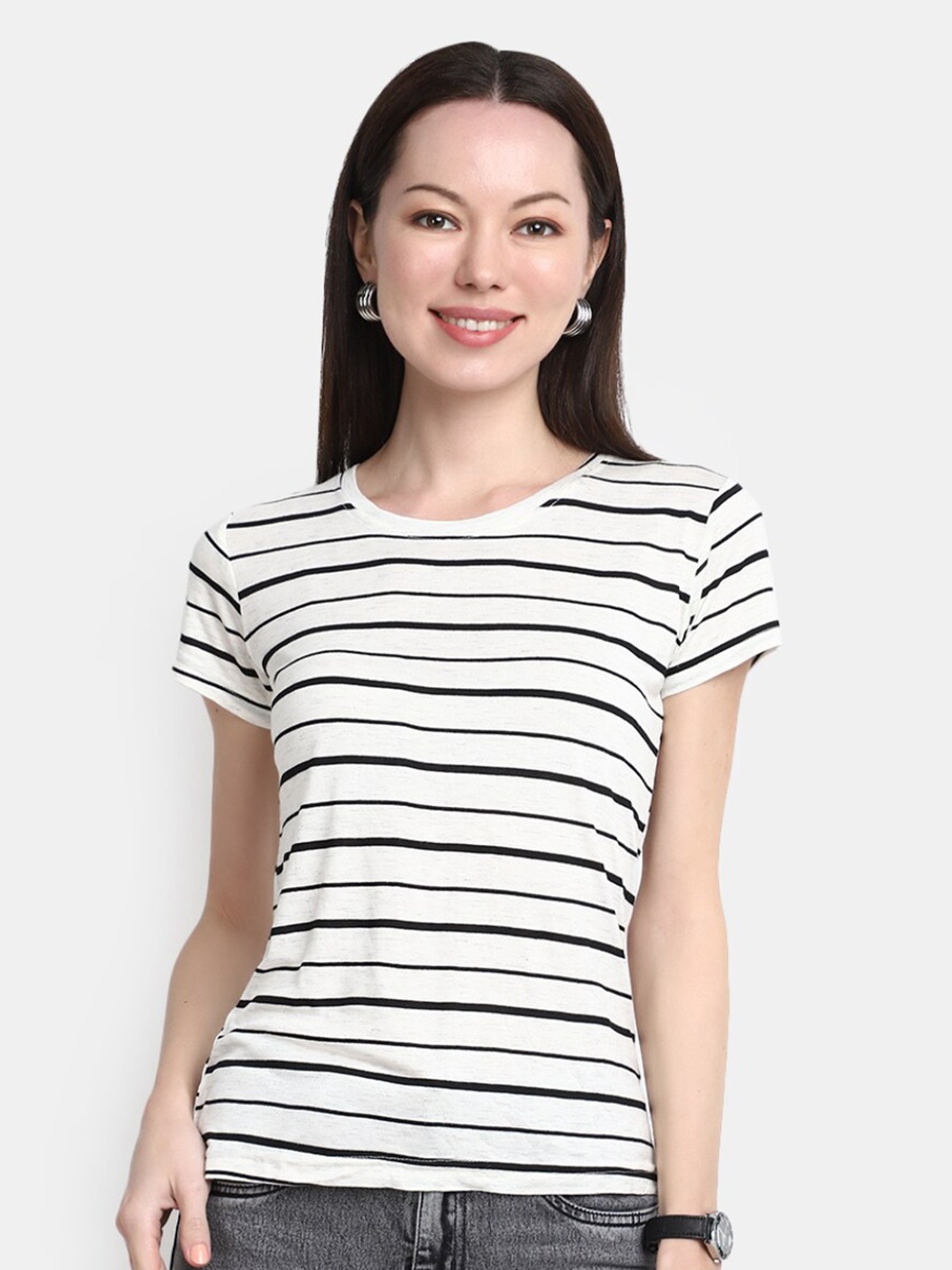 

V-Mart Striped Cotton T-shirt, Black
