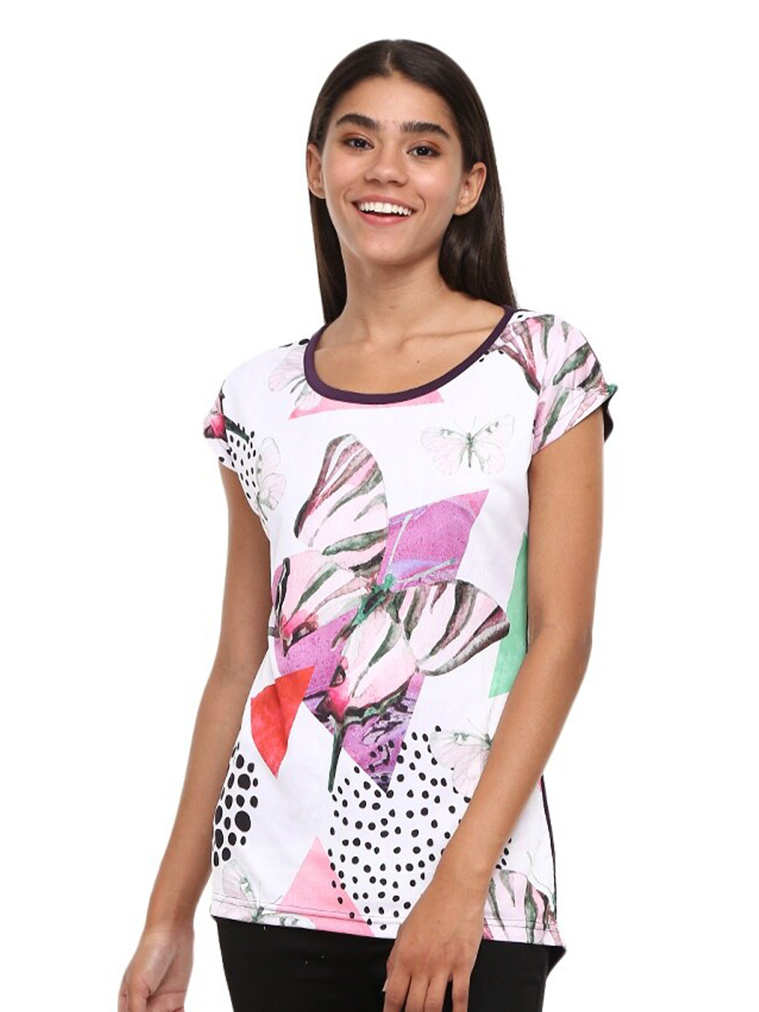 

V-Mart Abstract Printed Regular Fit Cotton Casual T-shirt, Purple