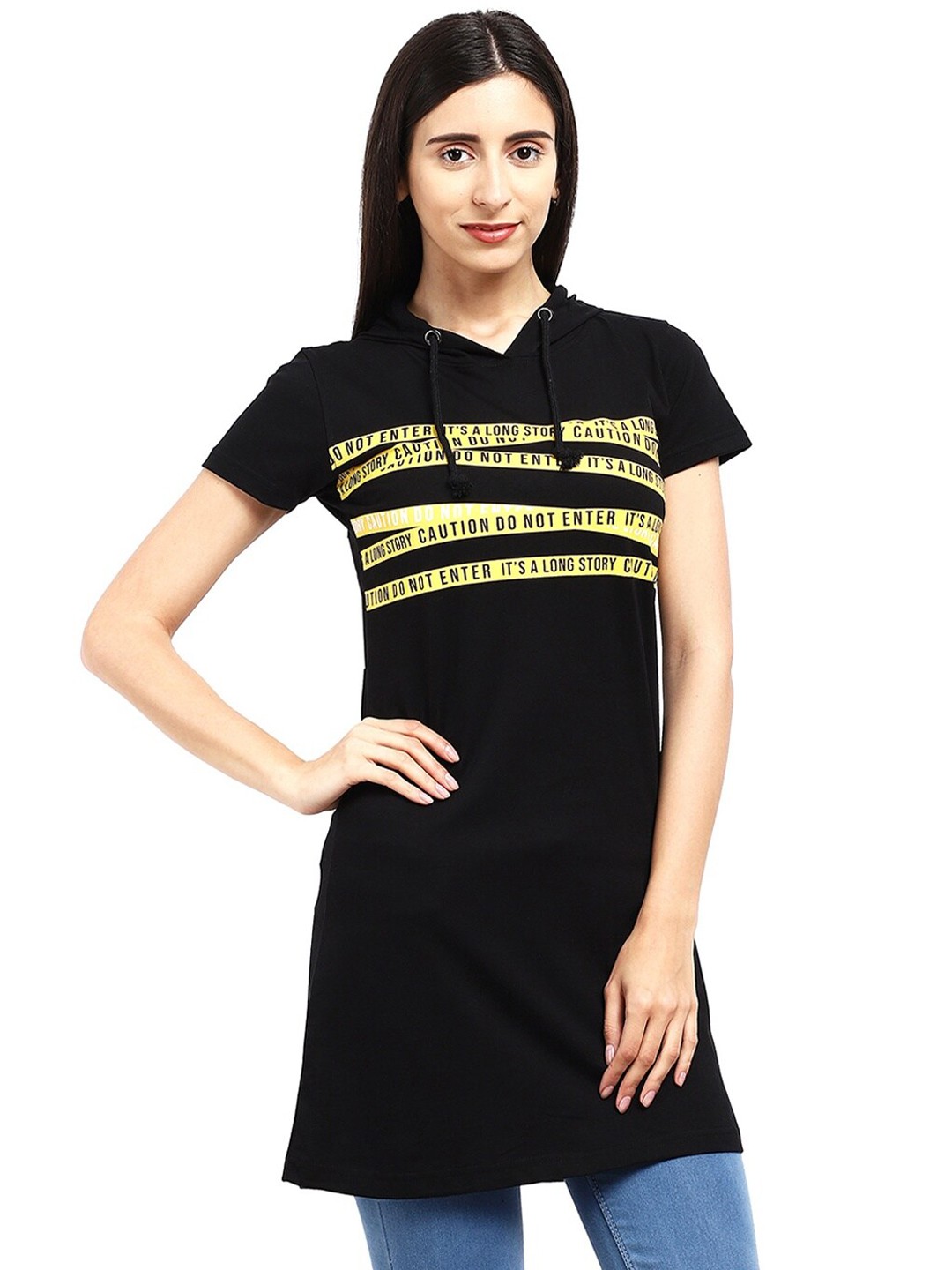 

V-Mart Typography Printed Hooded Cotton T-shirt, Black
