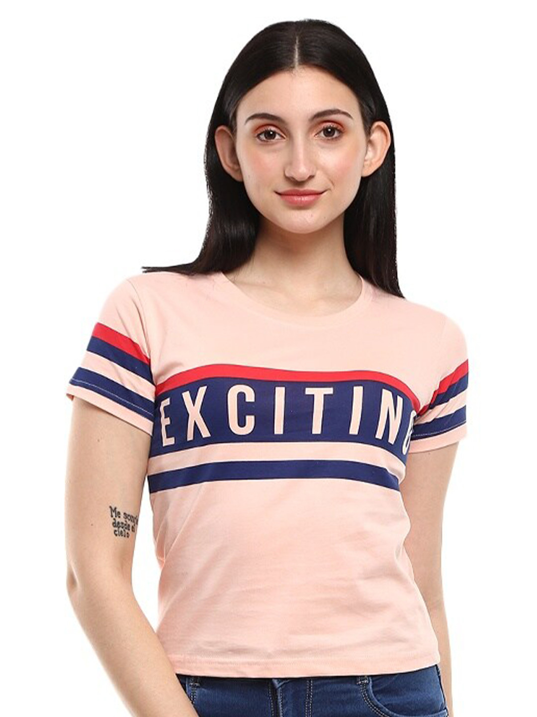 

V-Mart Typography Printed Round Neck Cotton T-shirt, Pink