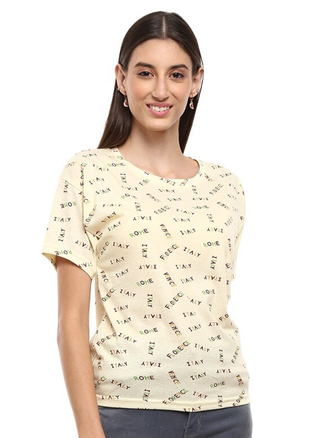 

V-Mart Typography Printed Drop Shoulder Sleeves T-Shirt, Cream