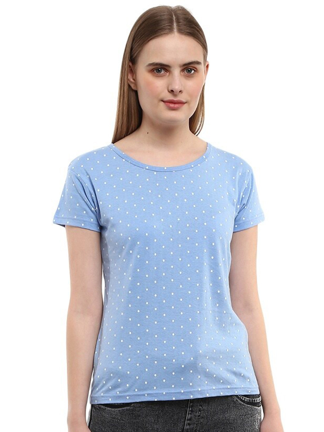 

V-Mart Polka Dots Printed Cotton T-shirt, Blue