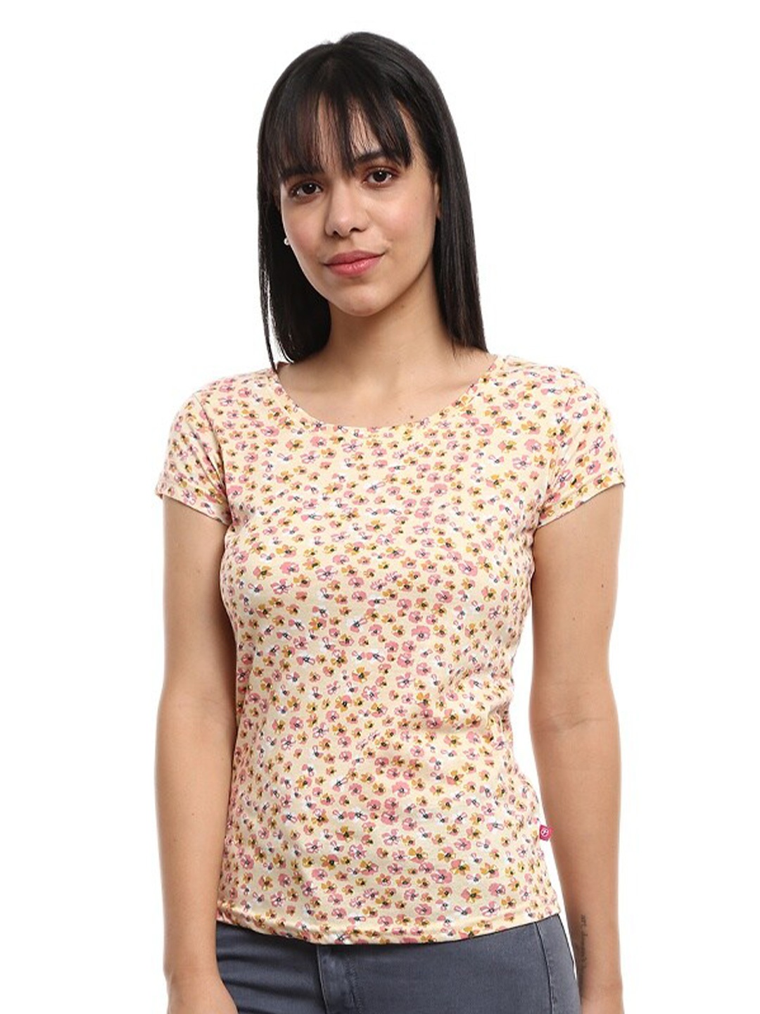 

V-Mart Floral Printed Cotton Casual T-shirt, Yellow