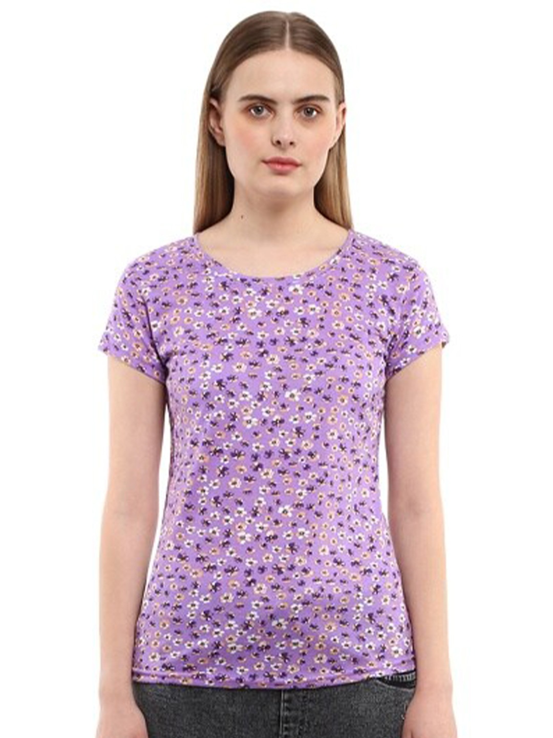 

V-Mart Floral Printed Round Neck T-shirt, Purple