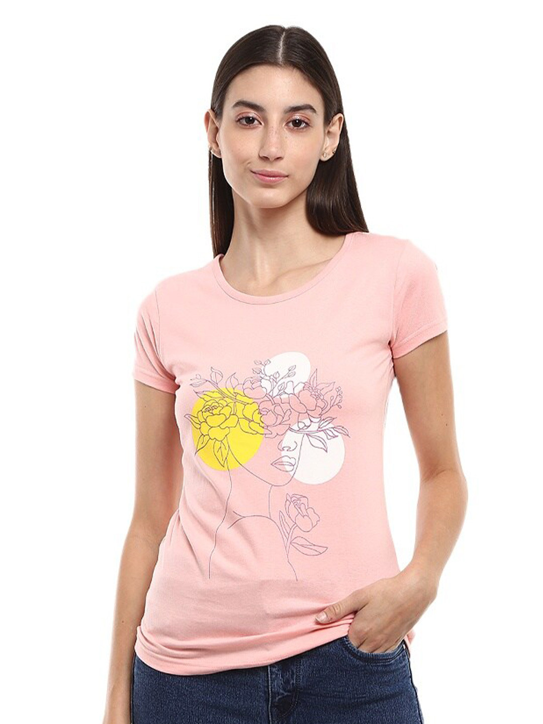 

V-Mart Graphic Printed Cotton T-shirt, Peach