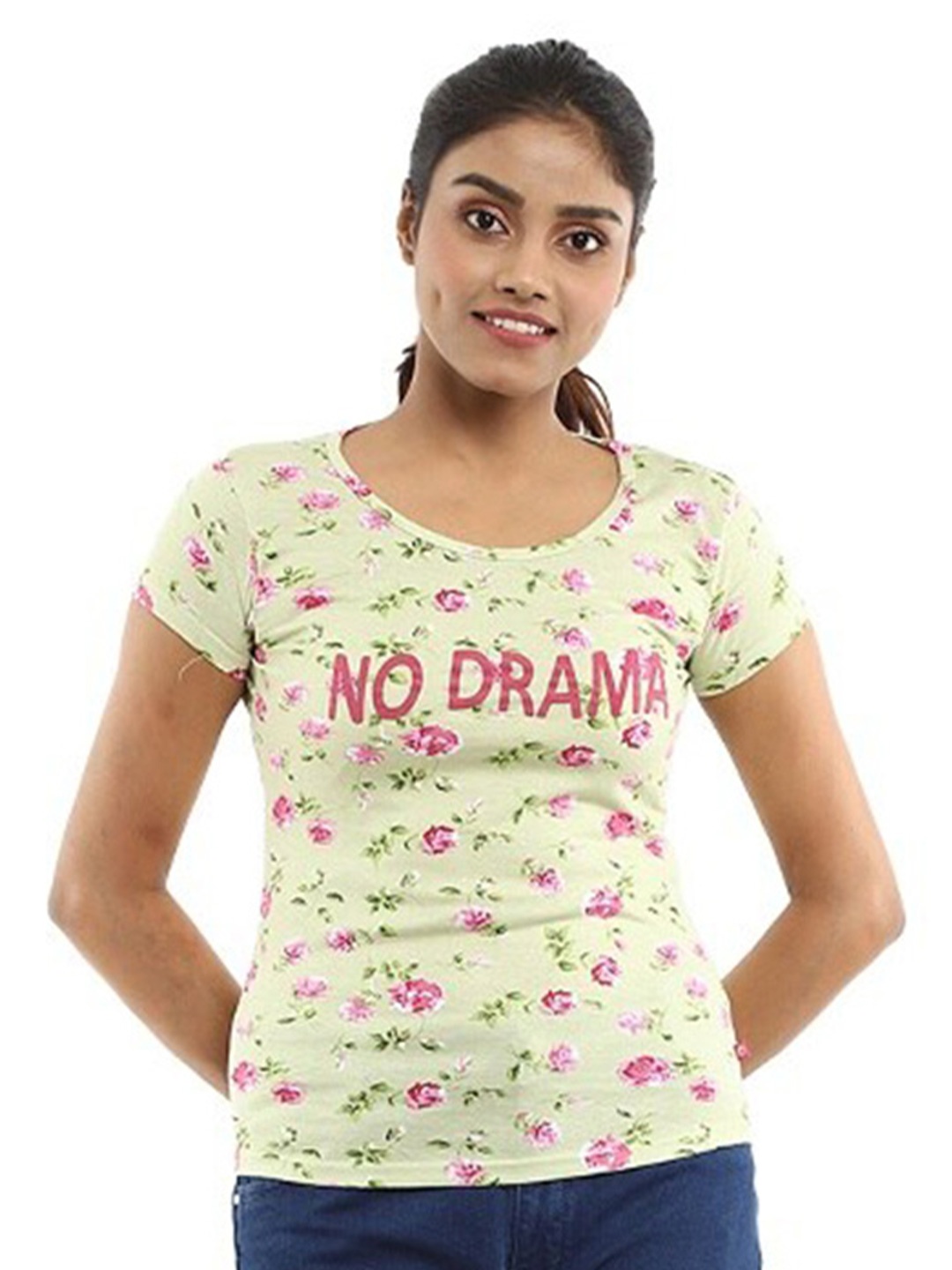 

V-Mart Floral Printed Single Jersey T-shirt, Green