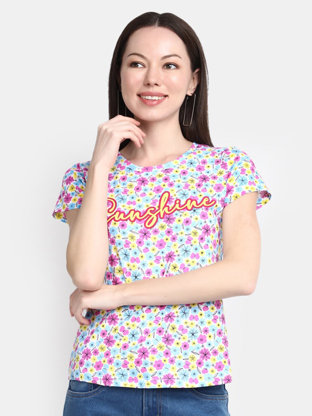 

V-Mart Floral Printed Cotton T-shirt, White