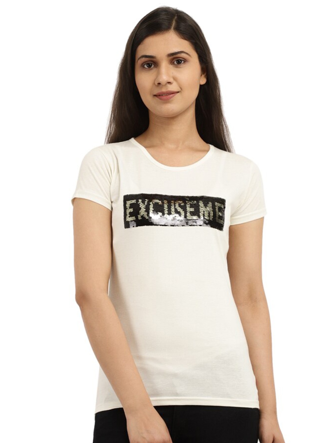 

V-Mart Typography Printed Single Jersey Cotton T-shirt, Off white