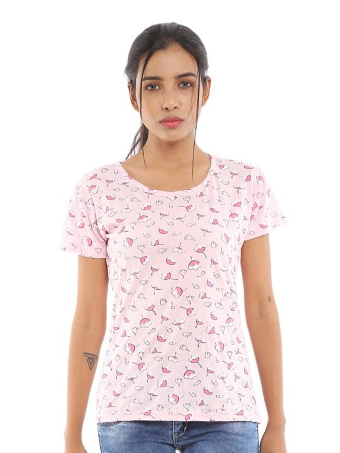 

V-Mart Floral Printed Cotton T-Shirt, Pink