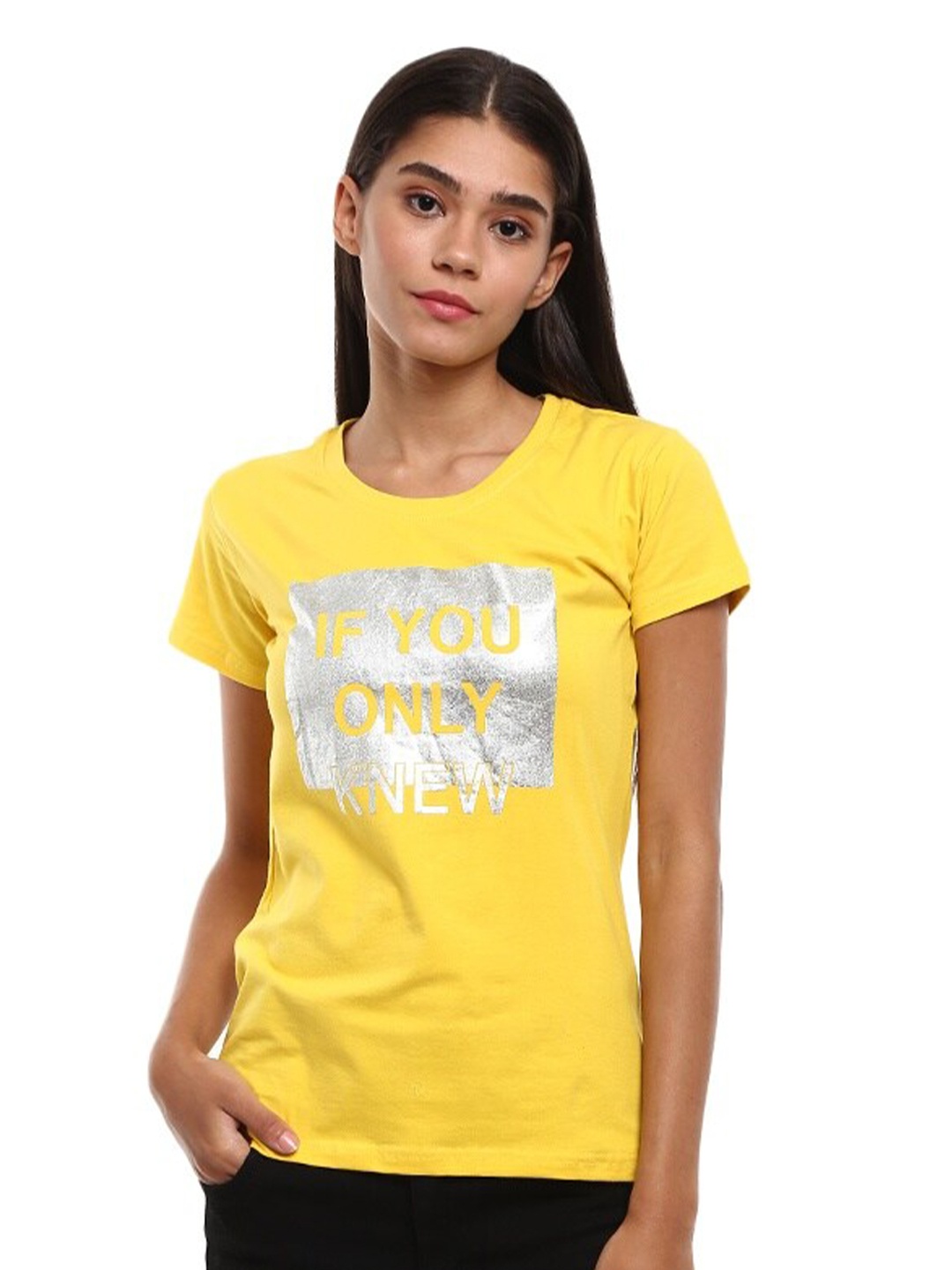 V-Mart Typography Printed Regular Fit Cotton Casual T-shirt, Yellow