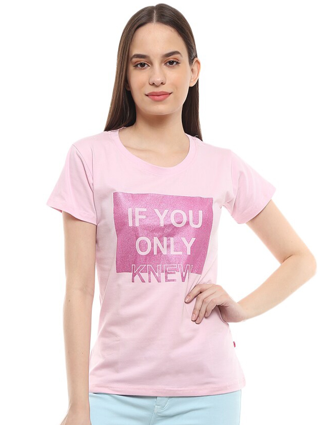 

V-Mart Typography Printed T-shirt, Pink