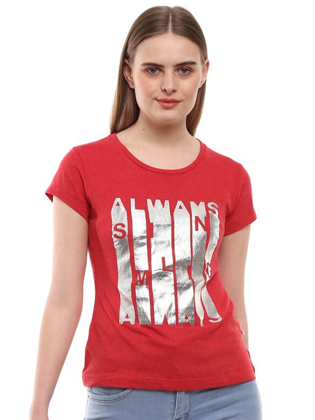 

V-Mart Typography Printed Cotton T-shirt, Red