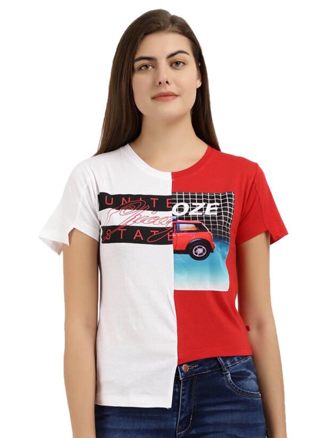 

V-Mart Colourblocked Round Neck Cotton T-shirt, White