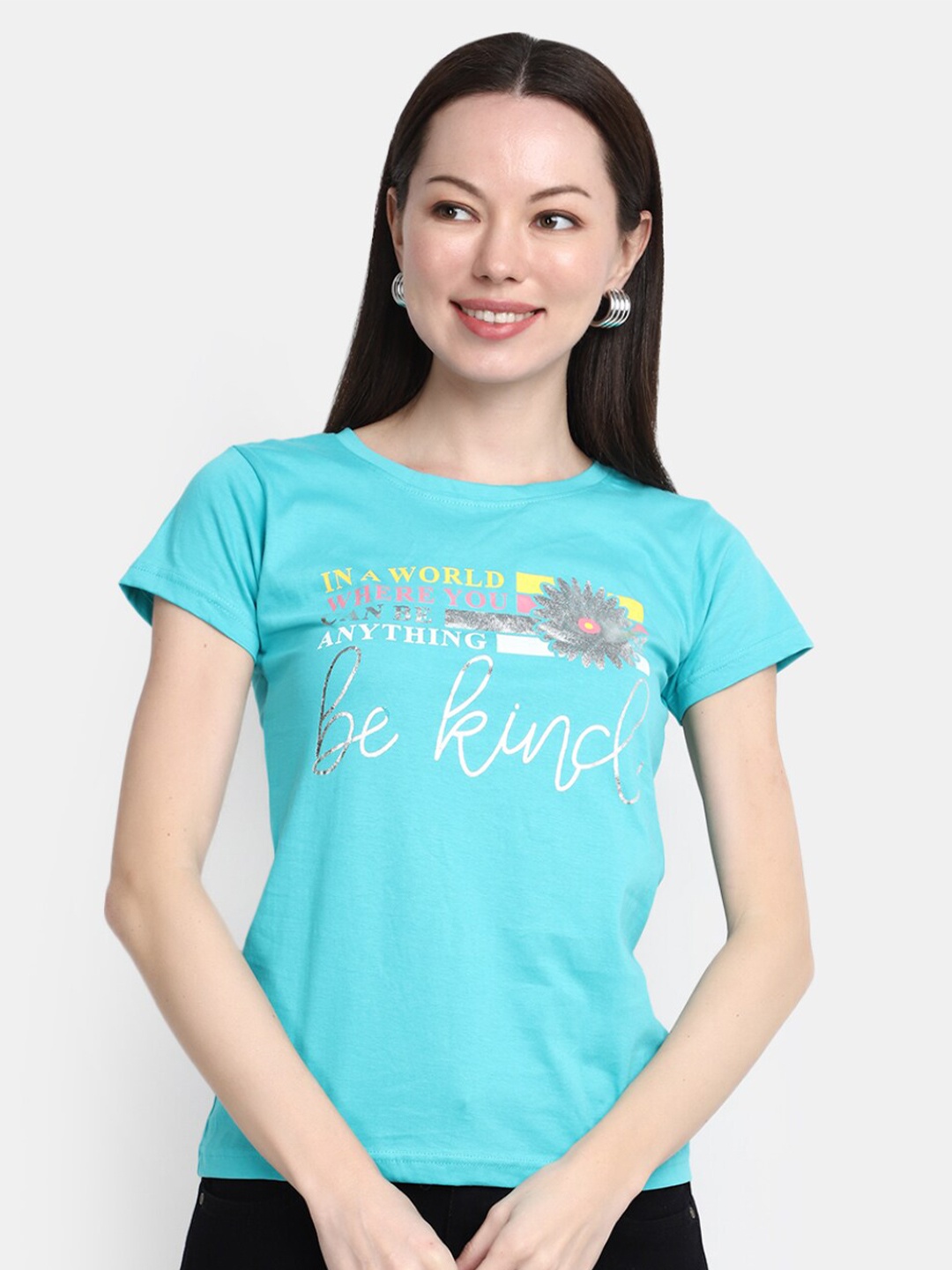 

V-Mart Typography Printed Cotton T-shirt, Blue