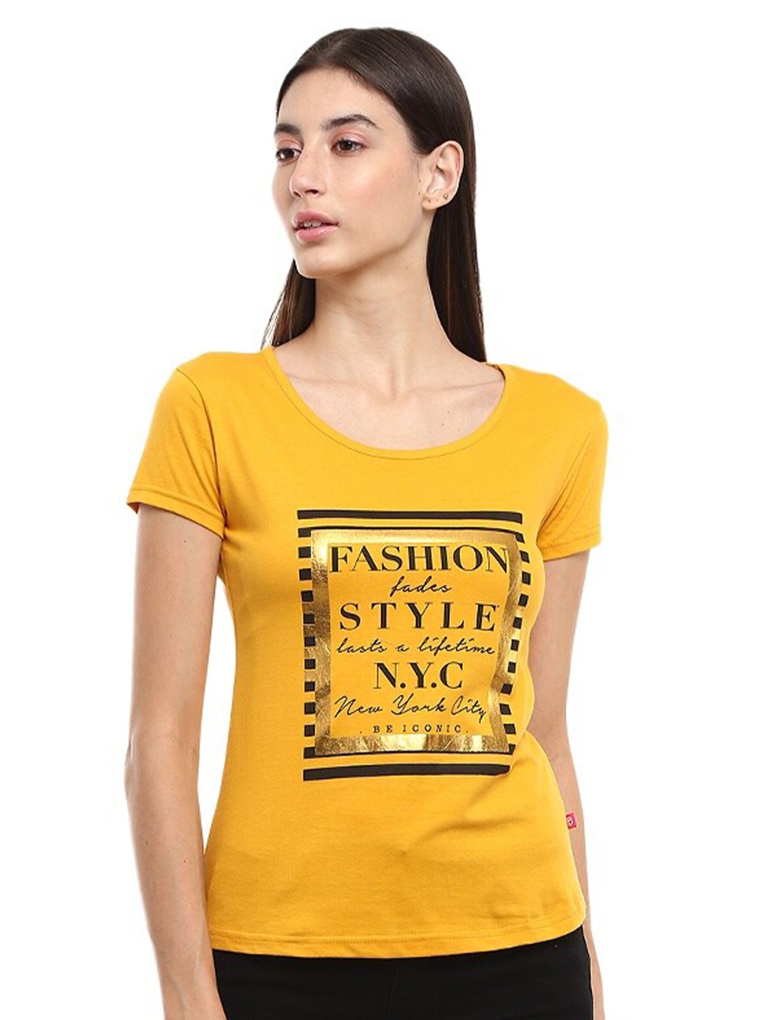 

V-Mart Typography Printed Cotton T-Shirt, Gold