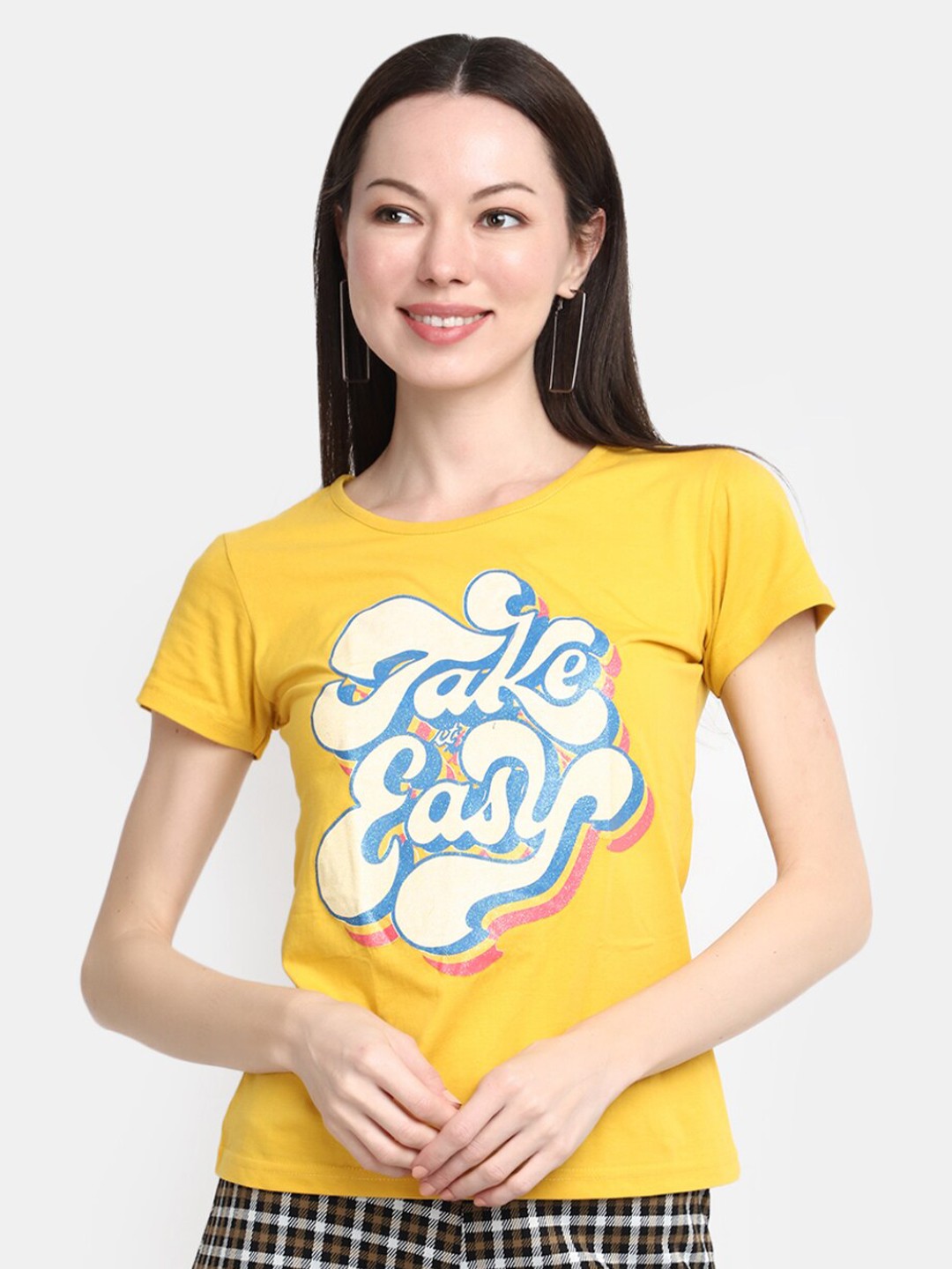 

V-Mart Typography Printed Cotton T-shirt, Yellow
