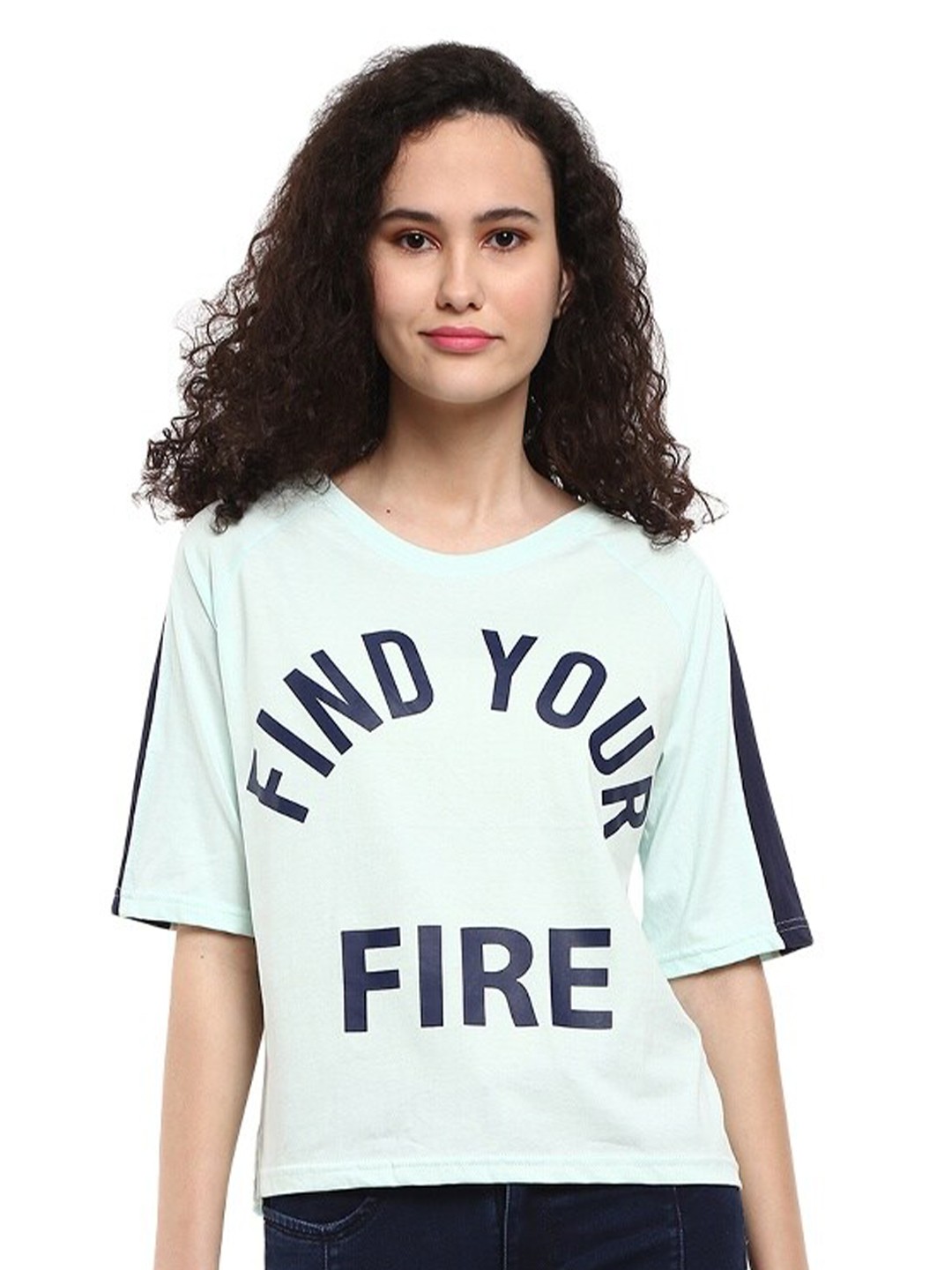 

V-Mart Typography Printed Round Neck Raglan Sleeves Cotton Regular T-shirt, Blue